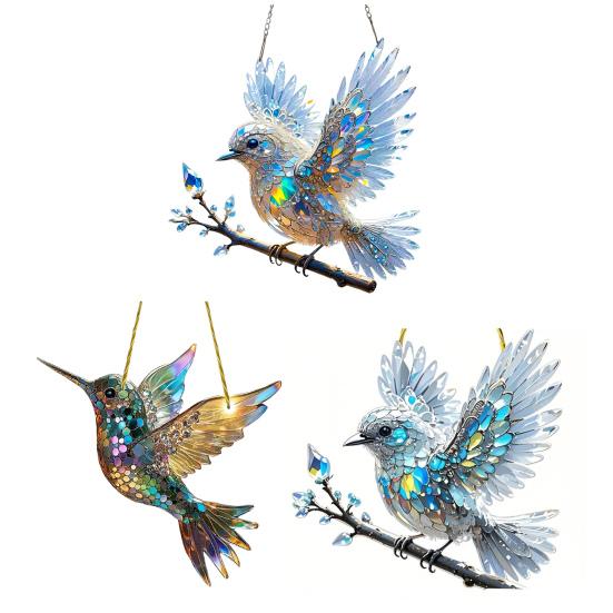 Yousheng Bluebird Hanging Decoration Stained Glass Art Bird Ornament 2D Flat Acrylic Pendant for Window Wall Home Garden Decor