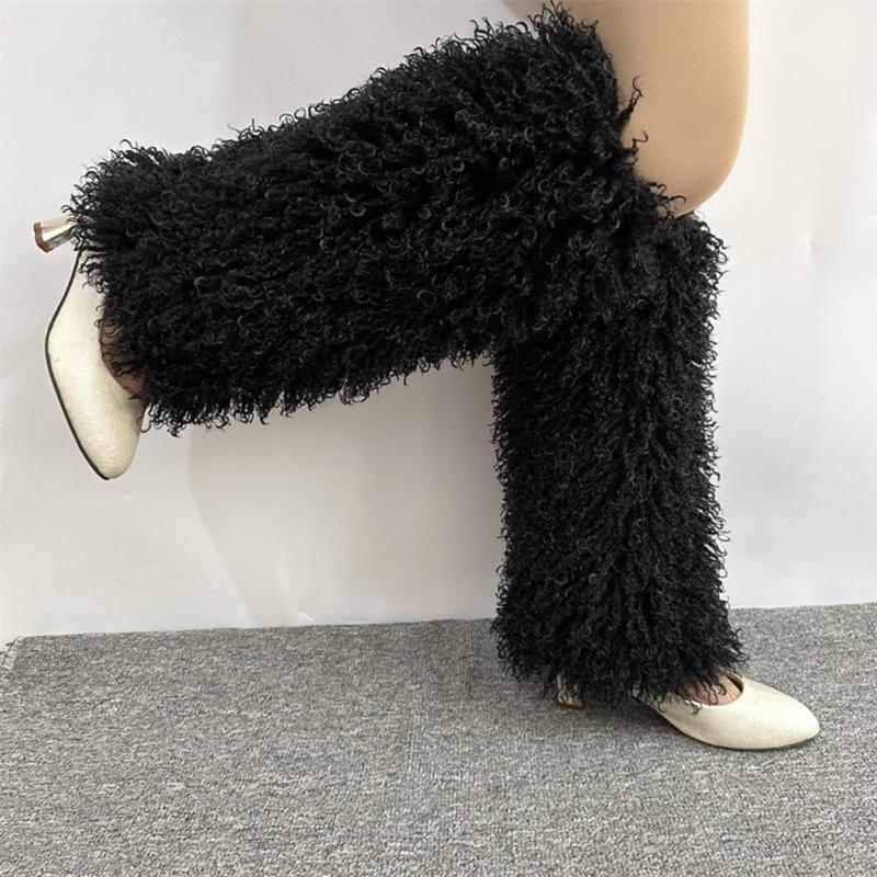 Harajuku Shoes Cuffs Leg Warmer Winter Warm Vintage Solid Color Fuzzy Plush Boots Cover Thick Calf Socks for Womens