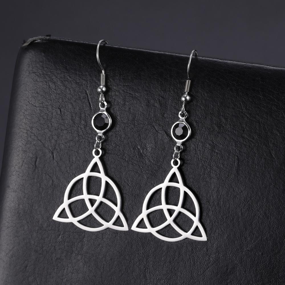 Dawapara Celtics Knot Triquetra Trinity Knot Earrings Good Luck Irish Amulet Black Birthstone Bohemian Stainless Steel Jewelry