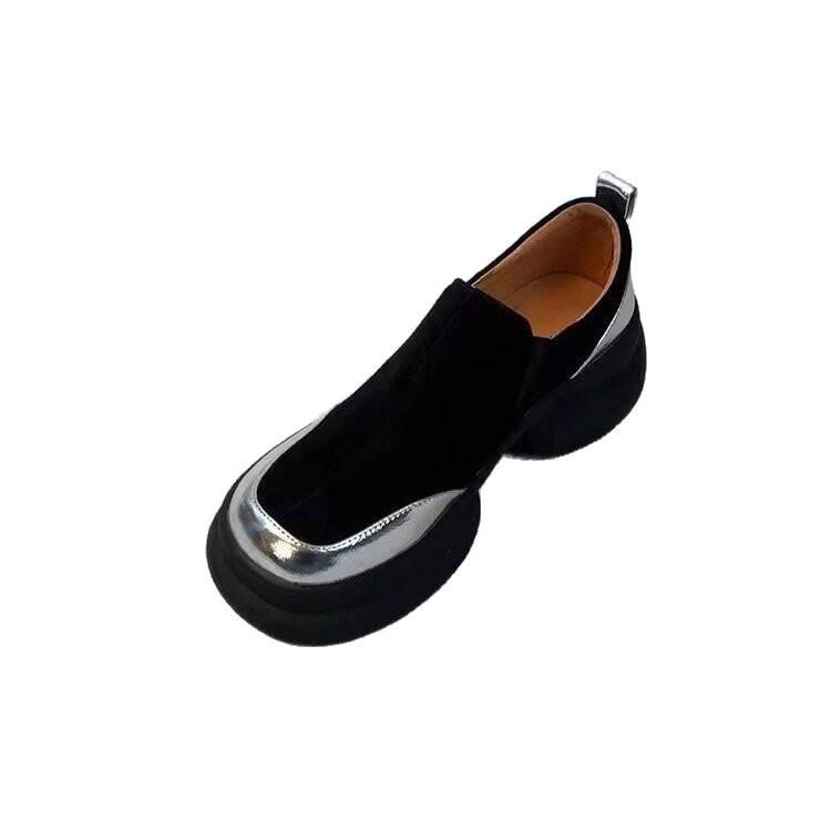 Retro color matching matte one-pedal lazy shoes simple heightening platform casual single shoes loafers women's small leather shoes