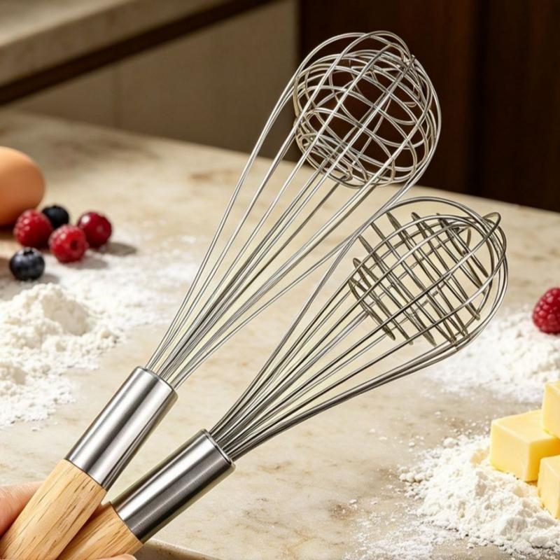 Stainless Steel Eggbeater Cream Mixer Spin Stirrer Egg Whisk Manual Wood Handle Knead Dough Rotary Eggbeater Stiring Stick