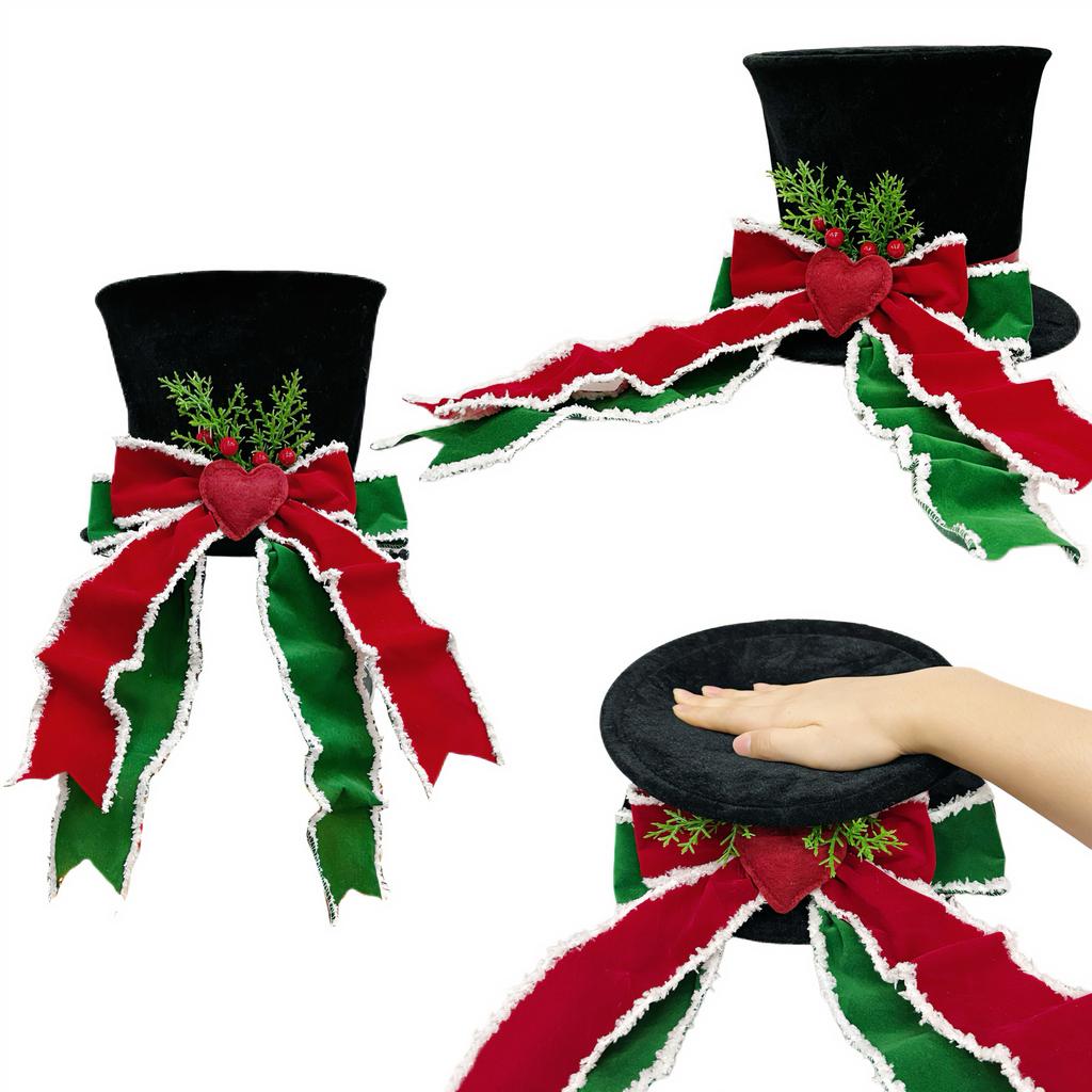 Christmas Tree Topper Hat Classic Heart Bow Hat Tree Topper Holiday Ornament for Home Decoration