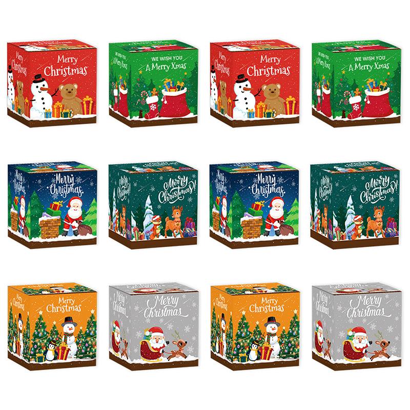6pcs/set Decoration Supplies Cartoon Paper Box Christmas Packaging Box Snowman 3D Buckle Box