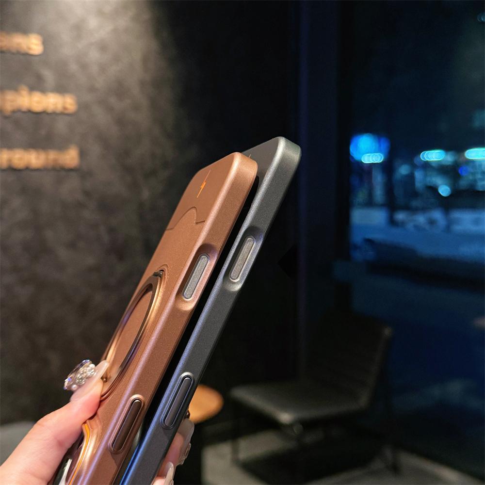 Premium Metallic Color Stripe Matte Case for IPhone 17 Air 16 15 14 Plus 13 Pro Max 360°Rotate Magnetic Bracket Protective Cover