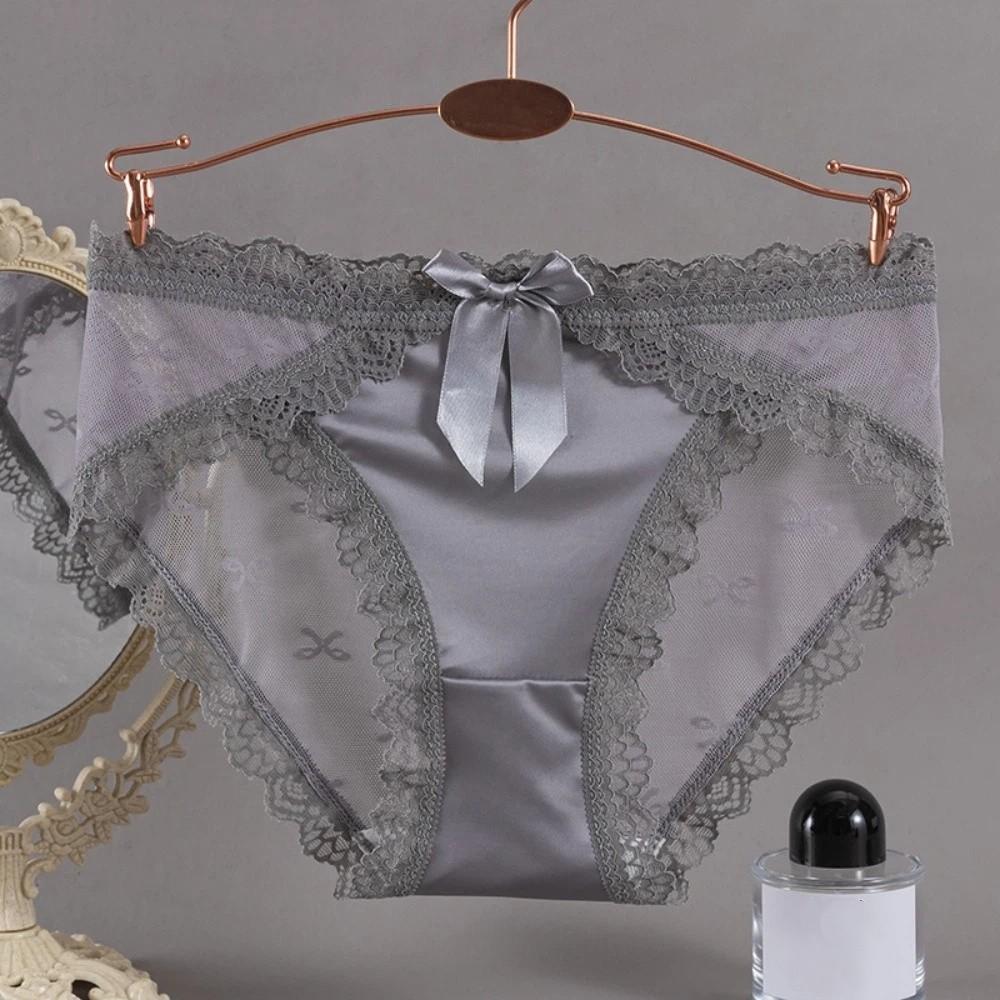 Bow Lace Panties Transparent Mesh Flower Briefs Breathable Underwear for Women  Lady
