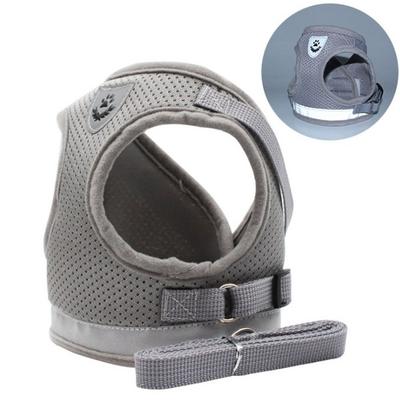 Dog Mesh Harness Chest Vest with Strap Set WI046DG, Gray, 1 Piece