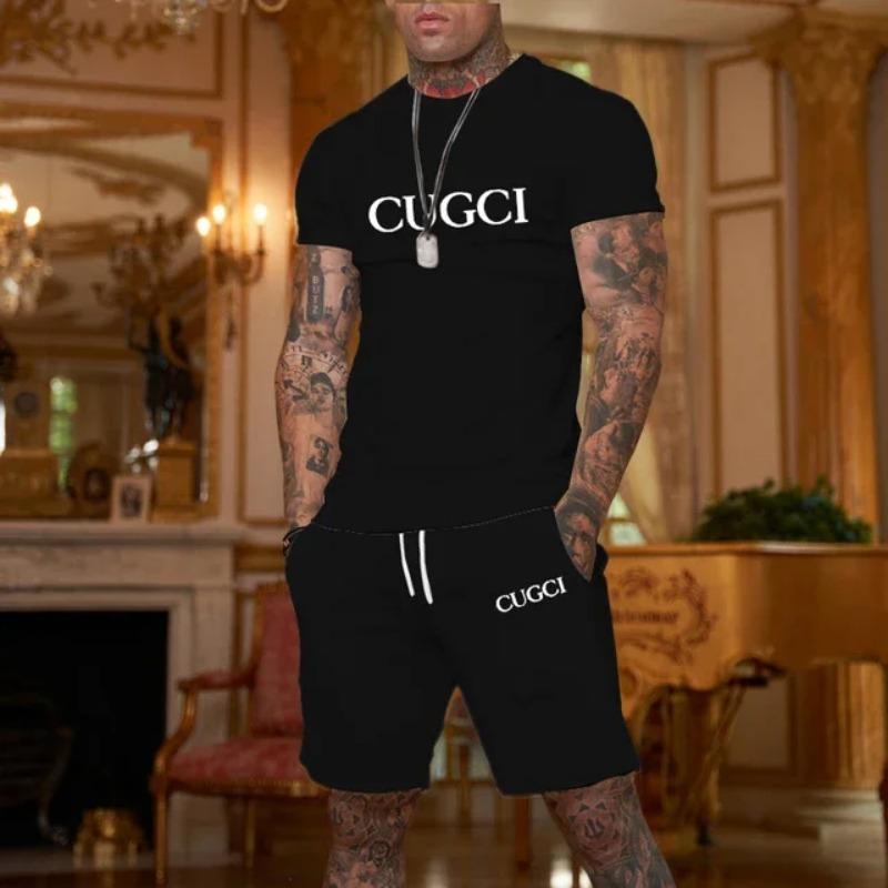 Tricou de vară 2026, set sport casual cu pantaloni scurți pentru bărbați, îmbrăcăminte la modă cu mânecă scurtă, tendință casual pentru cumpărături, esențial pentru călătorii
