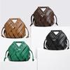 Simple Color Solid Women Casual Woven Drawstring Handbag With Buckle Magnetic