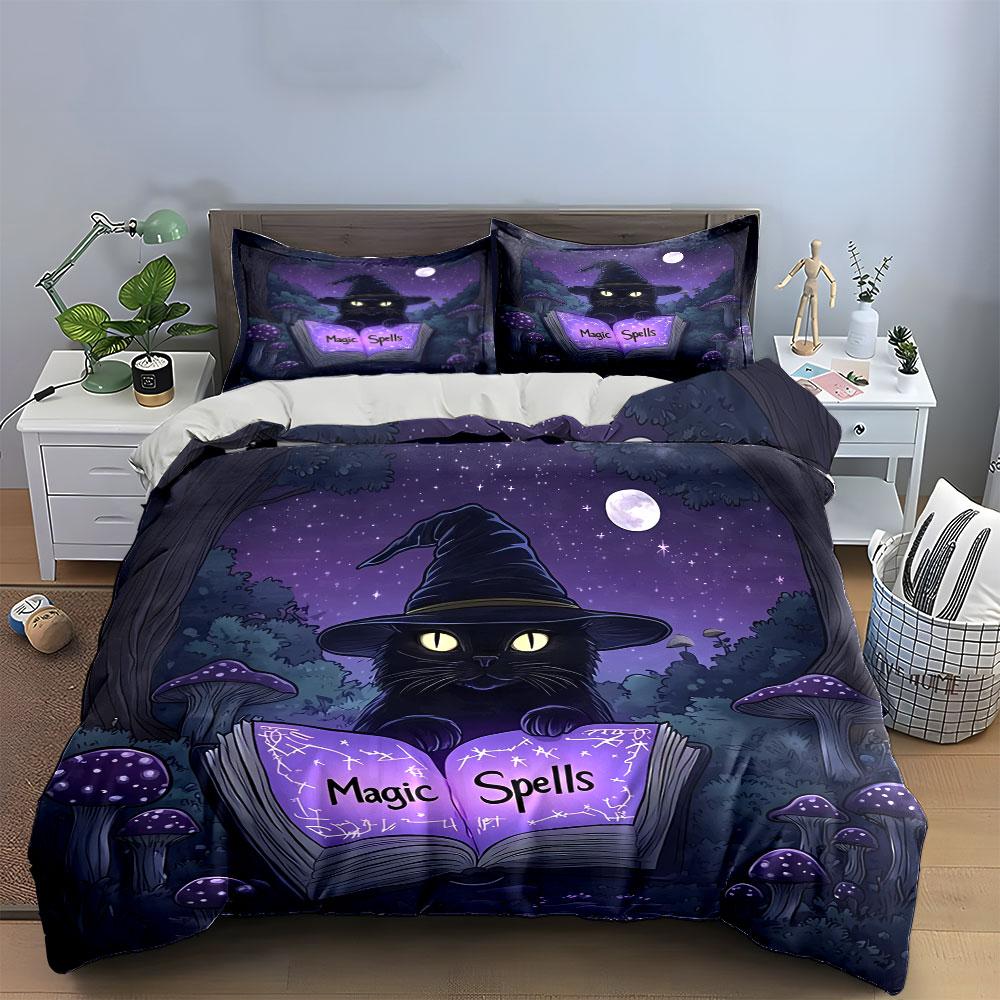"Magic Cat Witchcraft Decor Set" Bedding Set with 1 Duvet Cover 2 Pillowcases Single Double King Queen, Gift