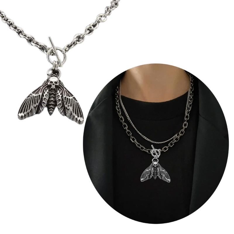 Gothic Death Moth T Shaped Alloy Necklace 44cm Lightweight Chain Jewelry for Unique Gothic and Fashion Accessories