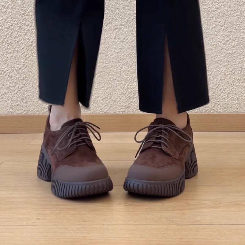 Retro Round-toe Thick-soled Shoes for Heightening, Lace-up Leather Shoes, Single Shoes for Women