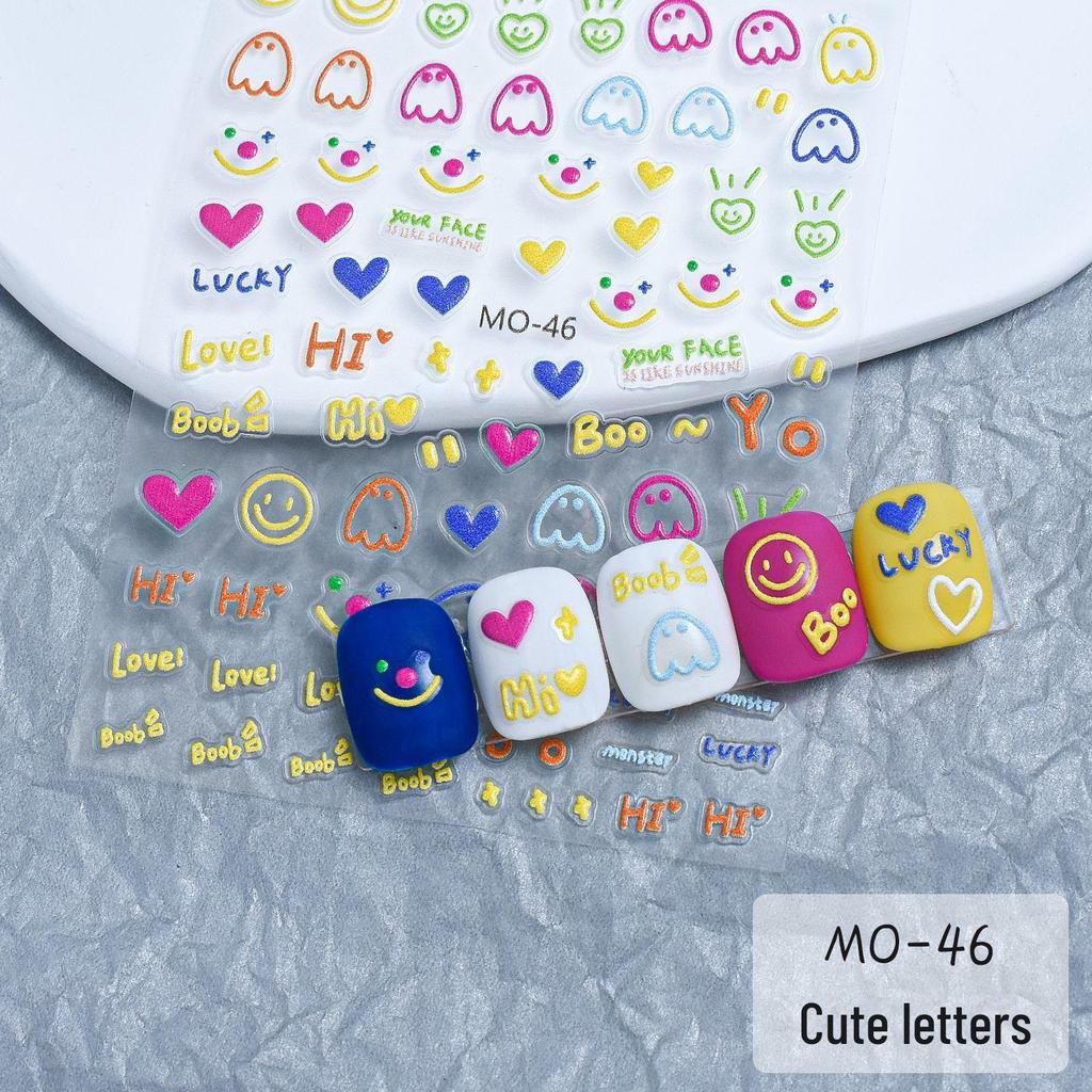 Adesivos de Nail Art Estilo Dopamina: Letras em relevo, números e designs fofos