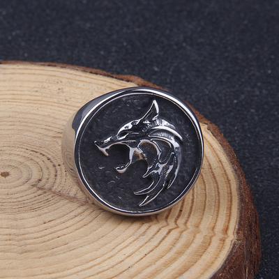 Inel dublu lup nordic din oțel inoxidabil inel viking fenrir vrăjitor războinic vânător inele cap de lup cadou pentru bărbați