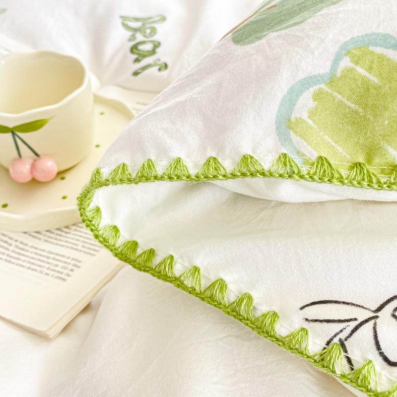 Kleines, frisches vierteiliges Set aus gewaschener Baumwolle vom Typ A für Mutter und Baby, dreiteiliges Set aus reiner Baumwolle, vierteiliges Set aus reiner Baumwolle, Bettlaken-Bettbezug