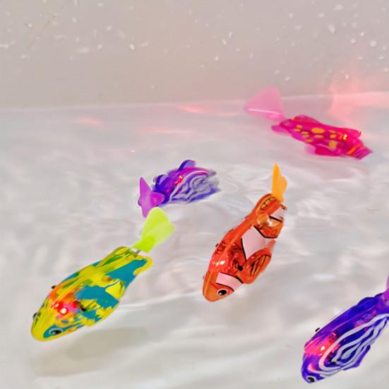 Magic Water Activated Glowing Swimming Fish Waterproof Interactive Robot Fish with Electric Movement Neon Deep-Sea Disco Bath Toy
