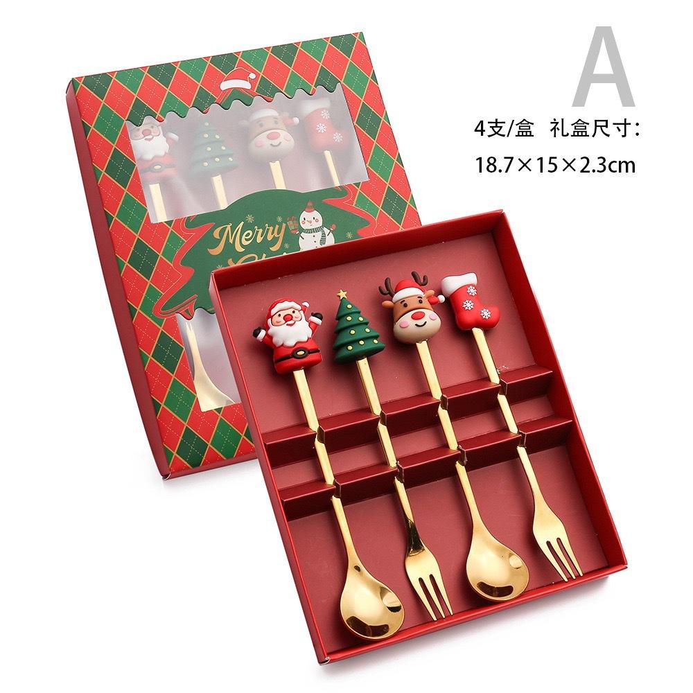 6PC Gift Box Christmas Tree Elk Coffee Stirring Spoon Dessert