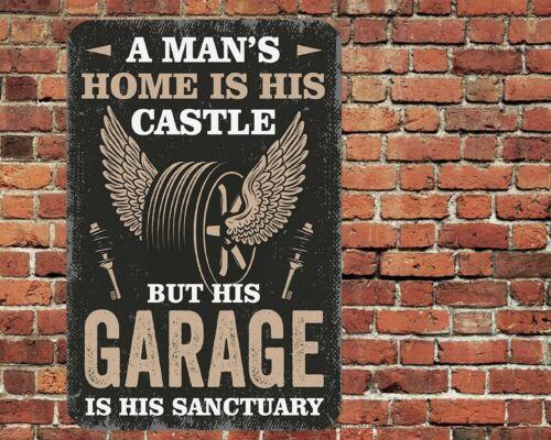 A Mans Home Is His Castle But His Garage Is His Sanctuary Sign Aluminum xAluminum 20x30cm（7.8x11.8inch）