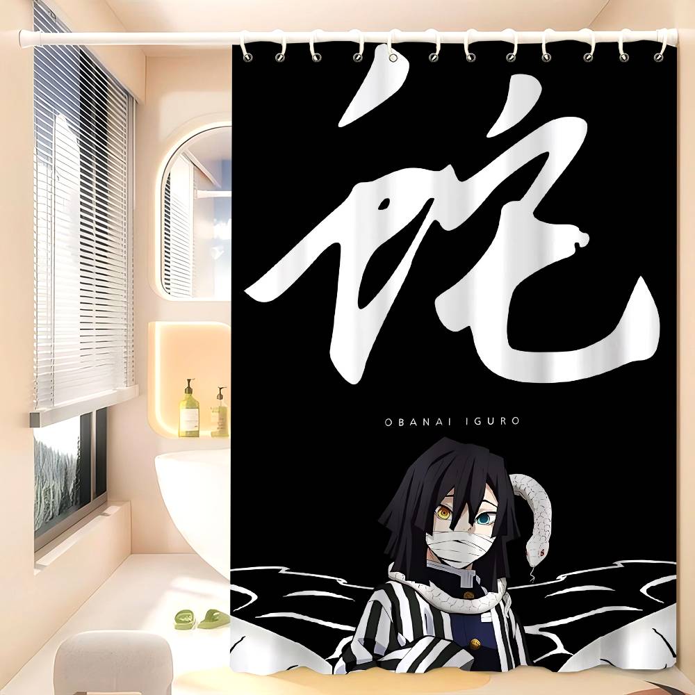Obanai Iguro Polyester Shower Curtain Waterproof Rust Resistant Grommet Easy Care Wipe Clean Durable
