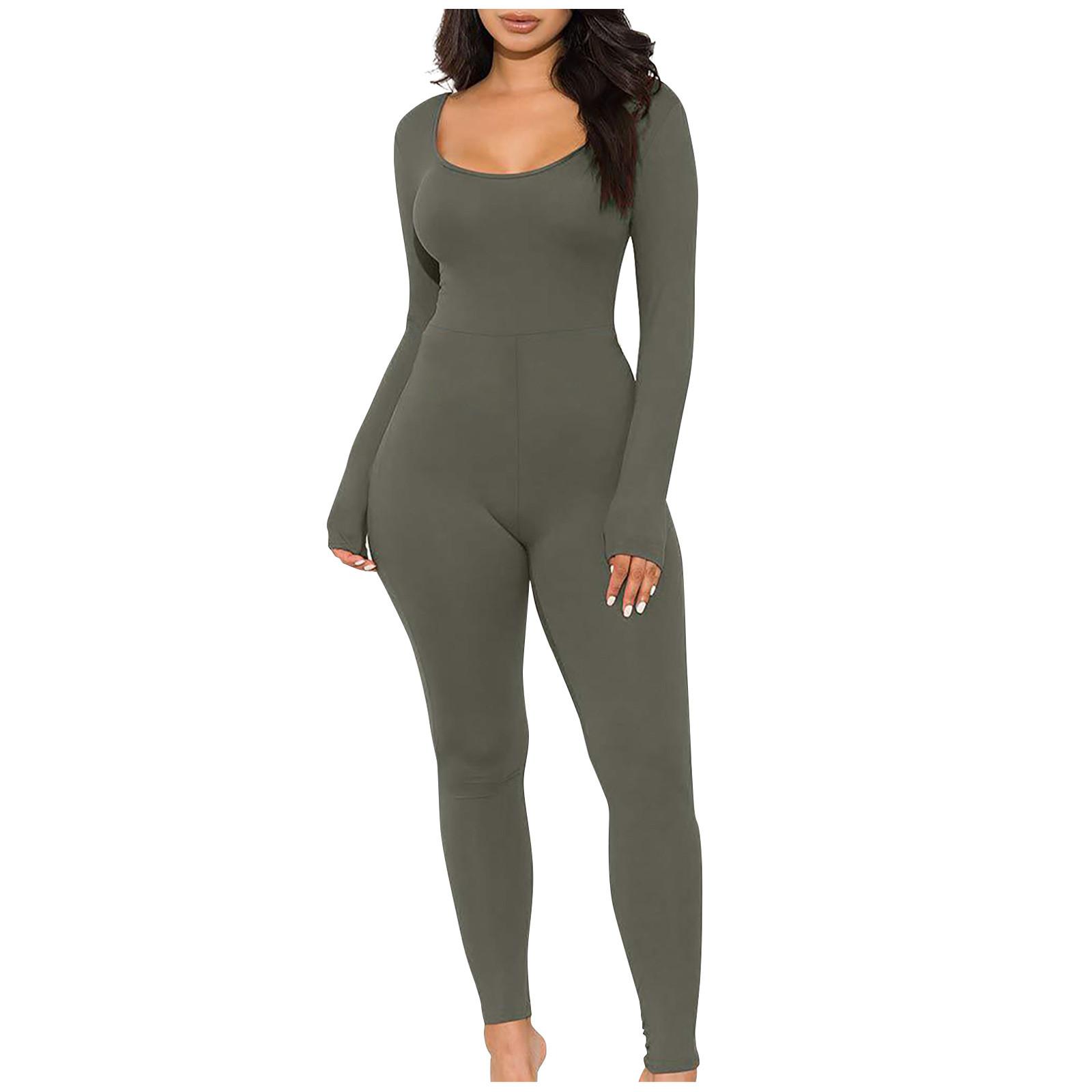 Женский модный однотонный приталенный комбинезон с длинными рукавами L