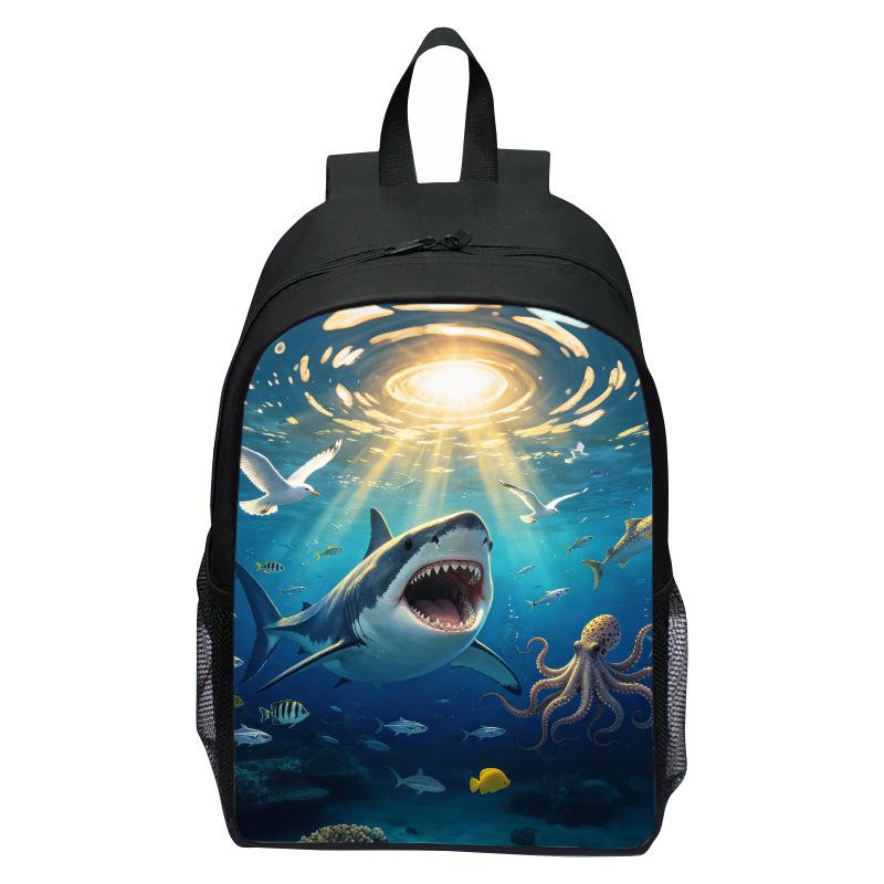 Shark Underwater World Eagle Print Backpack for Kids, Cartoon Double Shoulder School Bag, Lightweight Casual Daypack