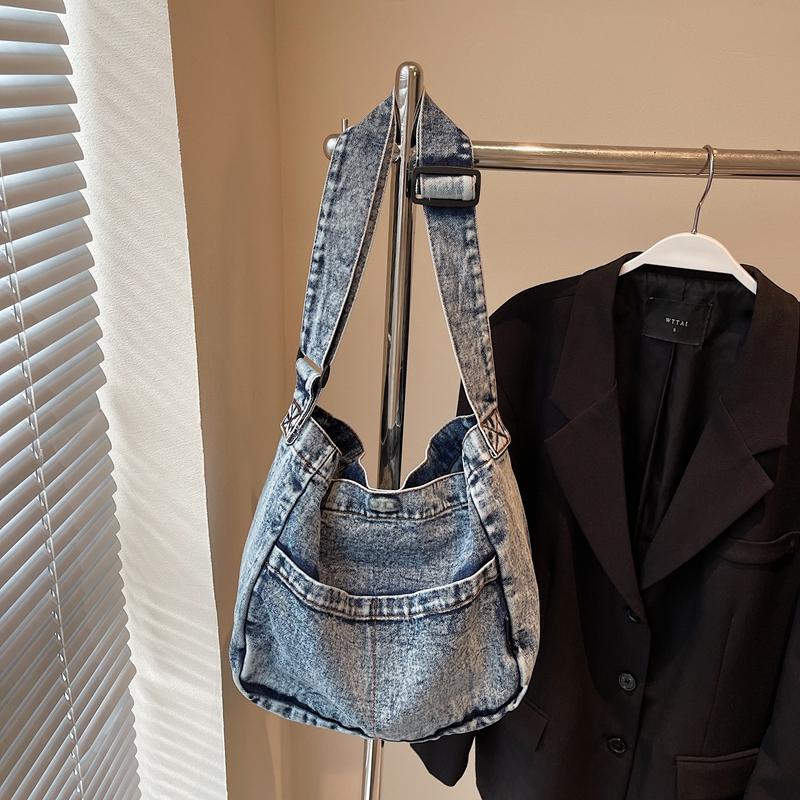 Denimveske Dame Skulderveske Stor Kapasitet Pendler Crossbody-veske
