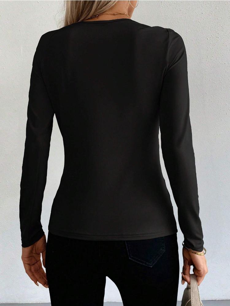 Spring Elegant Women's Solid Color Casual Square Neck Fashion Slim Long Sleeve T-Shirt Top Women Versatile Closet Essential Fashion Items Shirt
