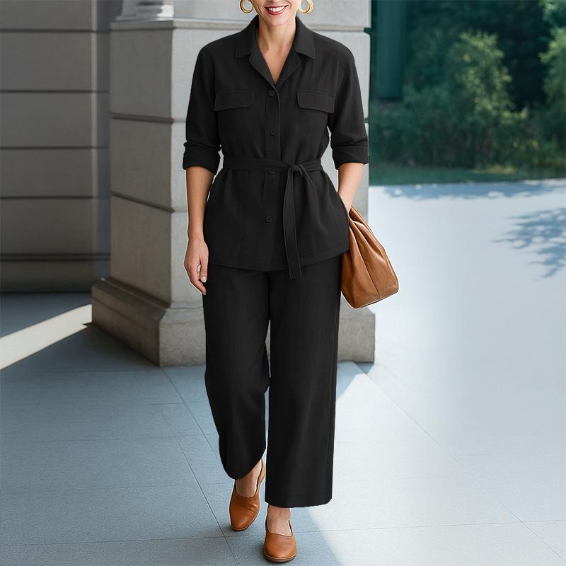 

ZANZEA Женская блузка с длинным рукавом и брюки повседневный комплект из двух частей 5XL чёрный