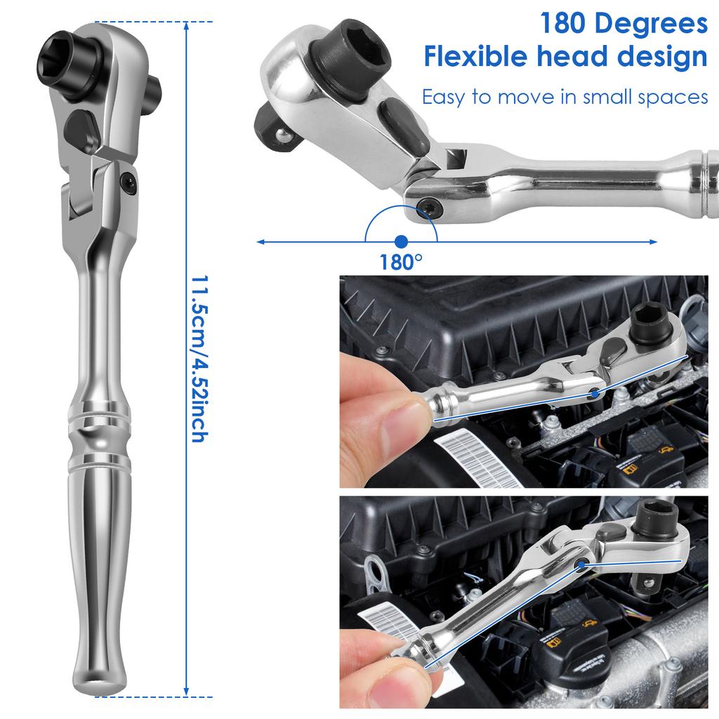 Multifunctional 1/4" 3/8" 1/2" Ratchet Wrench Finger Socket Ratchet Wrench Adjustable Flex Head Ratchet Spanner Bit Driver Tools