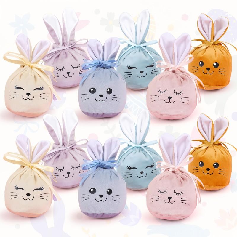 

Cute Cartoon Easter Bunny Gift Bags New Bunny Gift Pouches for Kids Rabbit Ear Velvet Bags with Drawstrings Birthday Party