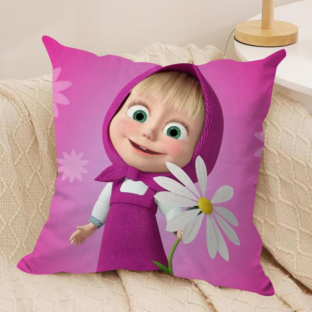 M-Masha And B-Bears Cushion Cover Silky Short Plush Double-Sided Printed Pillow Case For Sofa All Seasons Home Decor Gift