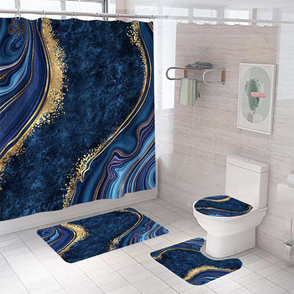 Bathroom Shower Curtain Four-piece Digital Printing Marble Waterproof Shower Curtain Toilet Partition Curtain Bath Mat