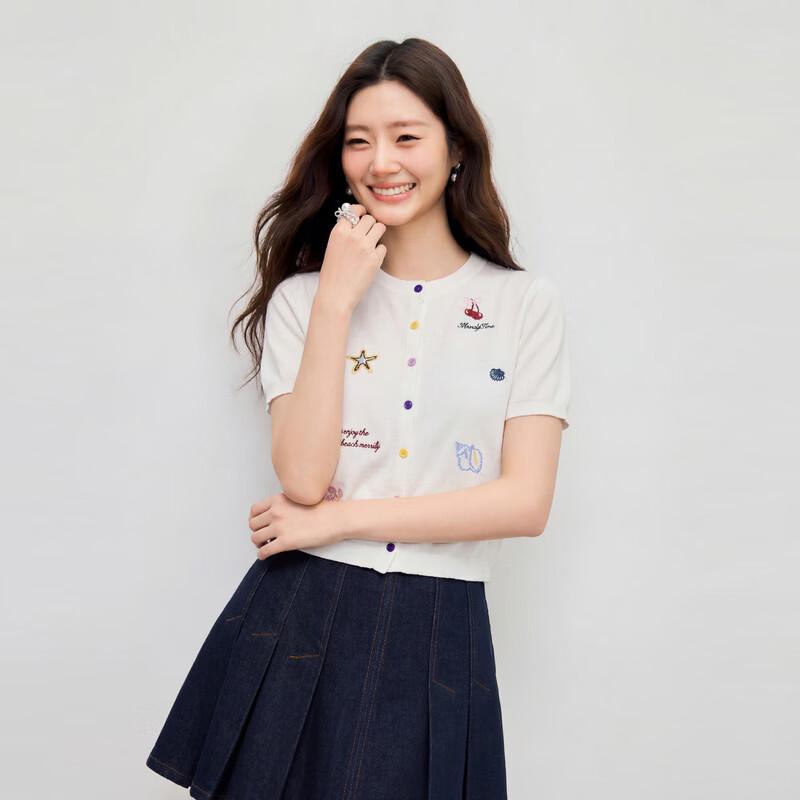 

Women s Ocean Embroidery Short-Sleeve Knitted Cardigan M