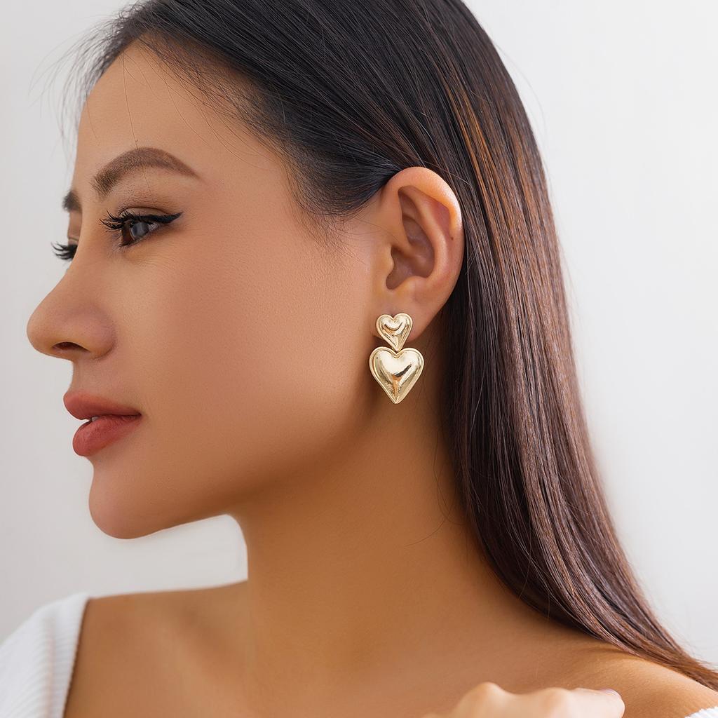 DIEZI Vintage CCB Gold Color Chunky Water Drop Heart Stud Earrings for Women Girls Trendy Punk Star Earring Jewelry Accessories