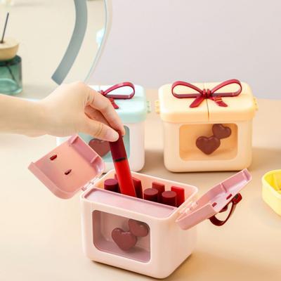 Roztomilá krabička na rtěnky Malé pouzdro na make-up s víčkem a mašličkou Červená srdíčka 8 přihrádek Kosmetický organizér na tvářenku na rty balzám na rty lak na nehty