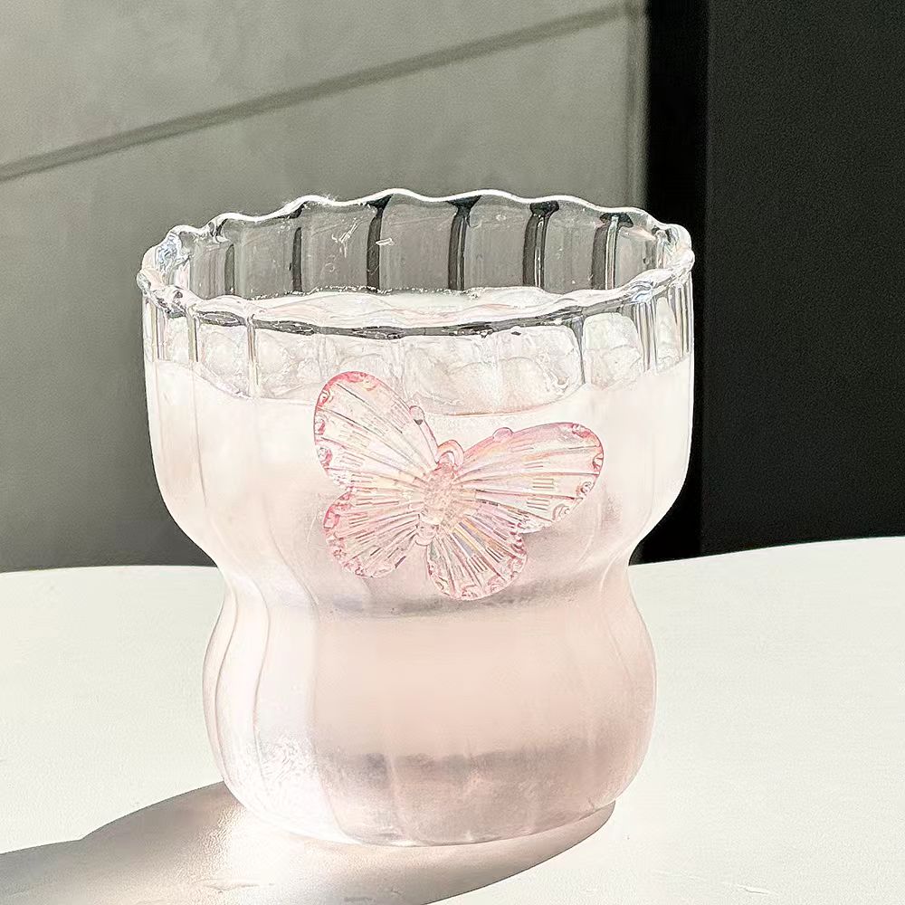 Nordic Style Court Goblet Niche Design Bow Decoration Glass Simple Household Whisky Glass Beverage Juice Dessert Cup Drinkware