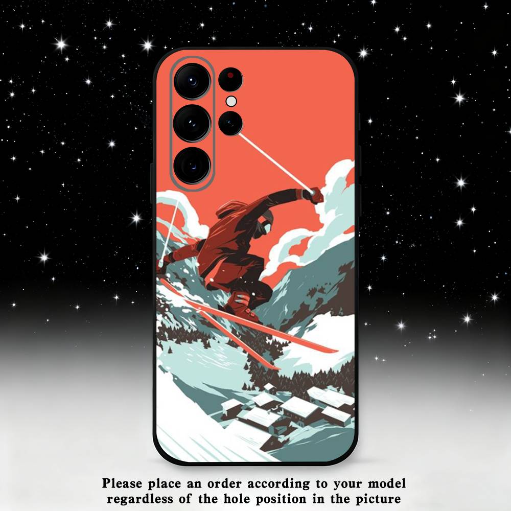 Sport Cartoon Snowboarding Phone Case For Samsung S25,S24,S23,S22,S21,S20,S10,Ultra,Plus,Lite,FE,Soft Silicone Black Cover