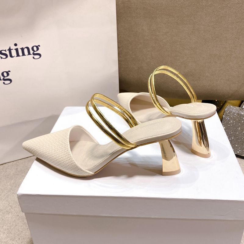 Baotou Half Slippers Women's Autumn Wear 2025 New Thick Heel Fashion Versatile French Retro Pointed Temperament High Heels