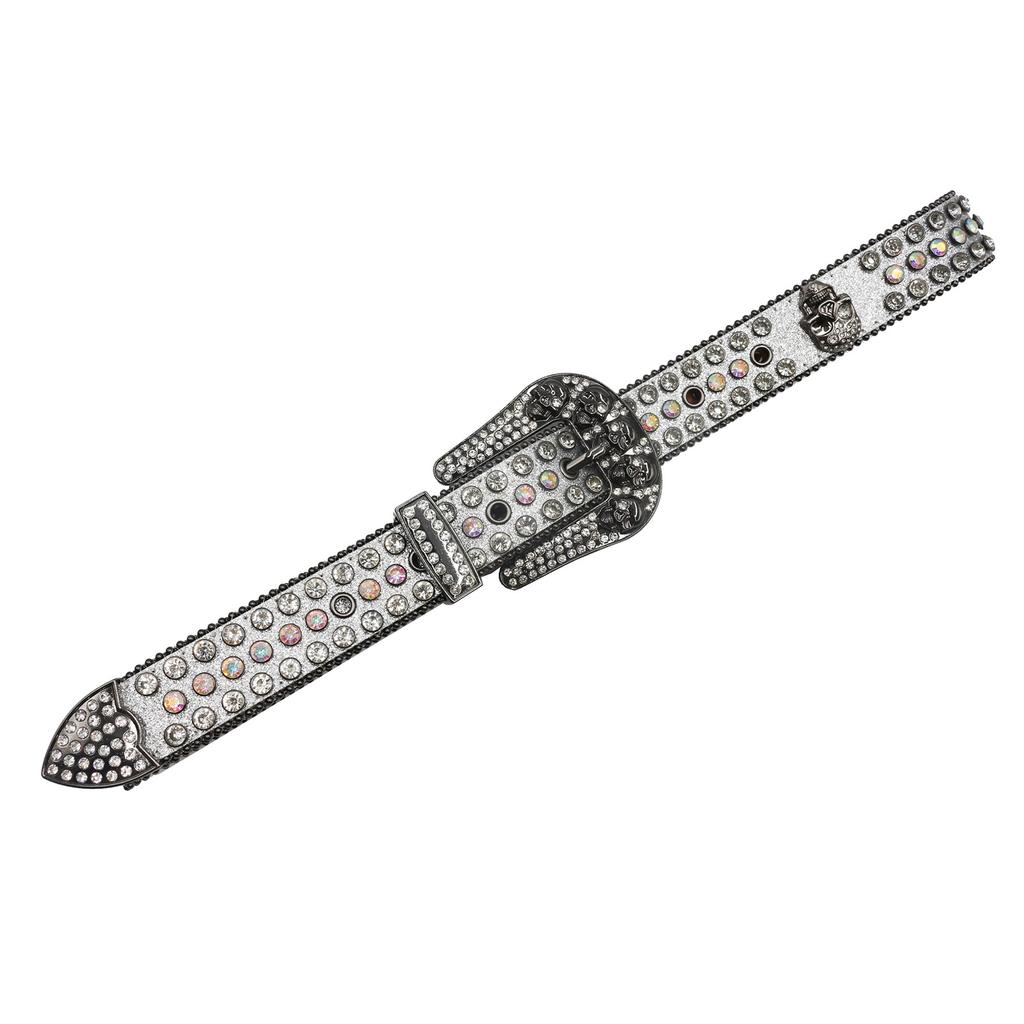 Skull Buckle Water Diamond European and American Men Hip-hop Punk Belt Personalized Fashion Versatile Belt Women Full Diamond Belt