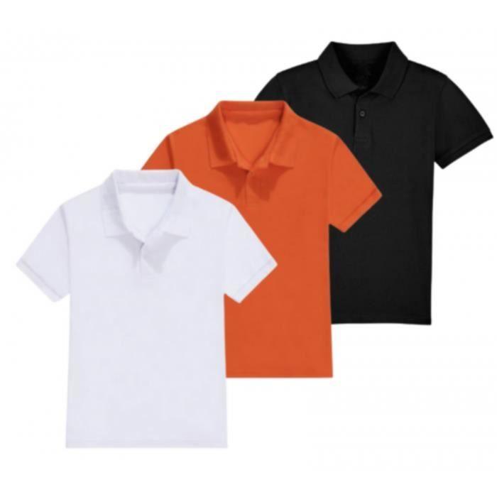 Polo enfant - Non spécifié - Lot de 3 - Manches courtes - 100% coton - Couleur orange, blanc, noir
