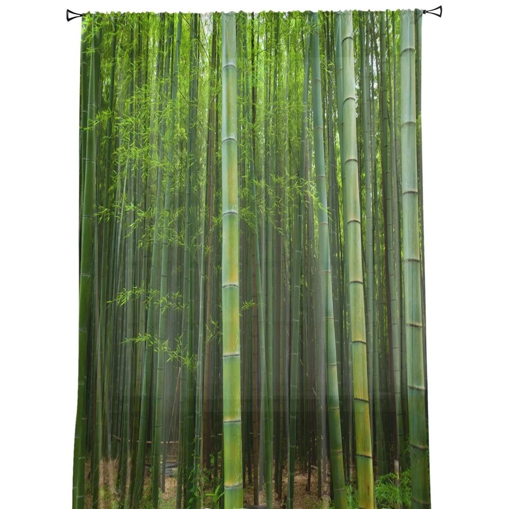 Bamboo Forest Green Sheer Curtains Living Room Window Tulle Curtains For Bedroom Kitchen Home Decoration Voile Drapes