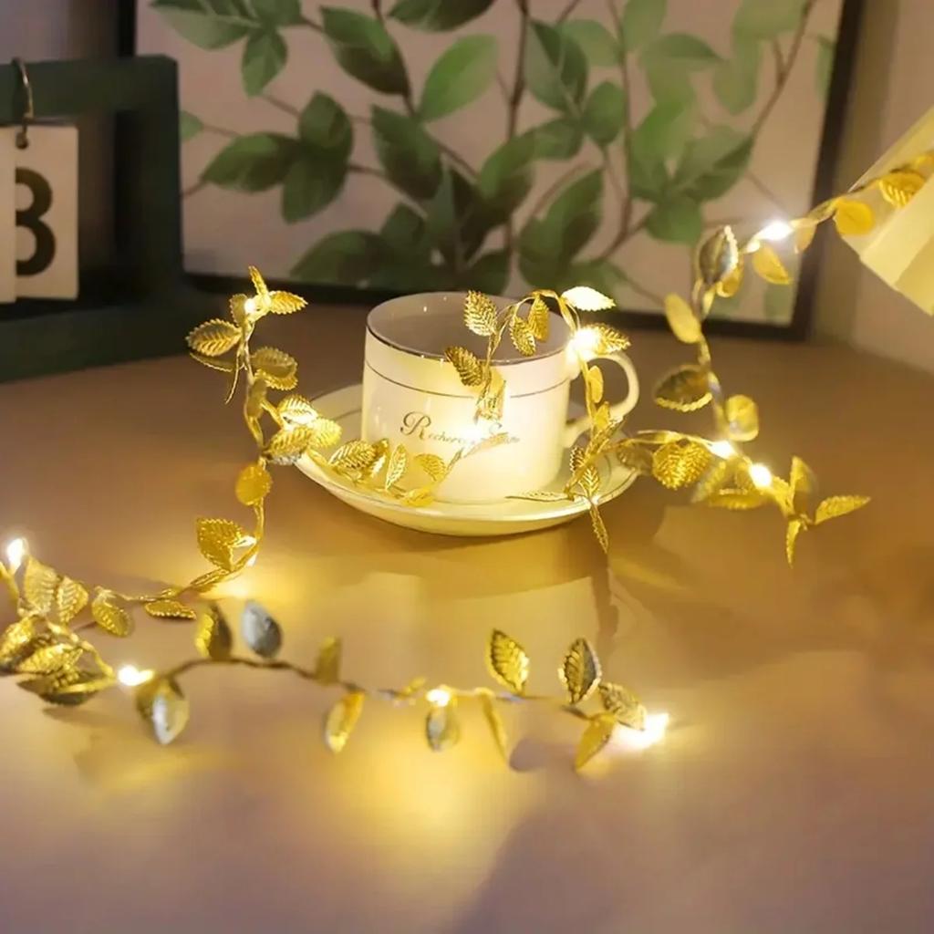20/50/100LEDs Golden Silver Tiny Leaves Fairy Light Battery Powerd Artificial Plant Garland Vine Lights For Wedding Home Party