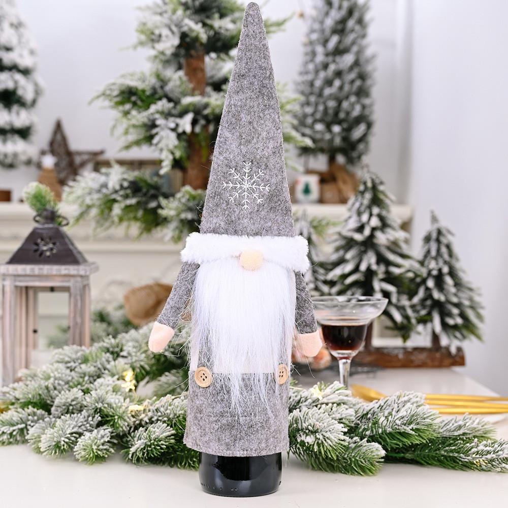 Festive Christmas Wine Bottle Covers Featuring Charming No-face Old Man Design In Red And Gray