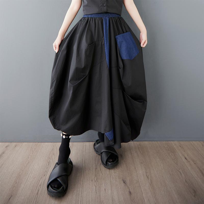 

Dimanaf 2025 Лето Женские Новые Юбки Плюс Размер Эластичный Талия Плиссированные Большие Свободные Юбки Джинсовые Сращивание One Size чёрный