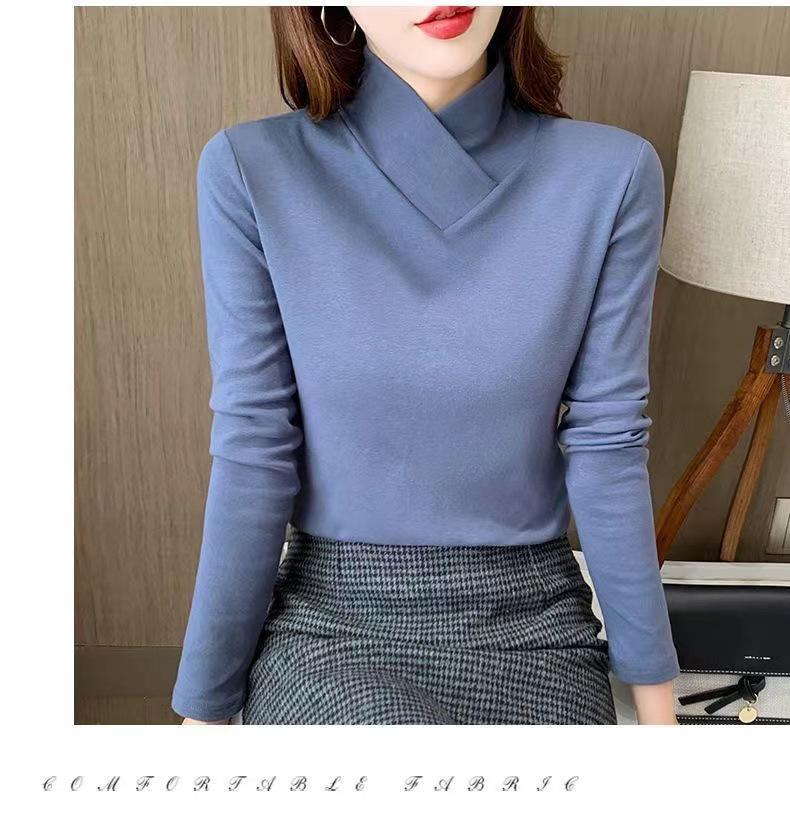 Women's Half-High Collar Fleece Base Layer Shirt – Versatile Long Sleeve T-shirt for Autumn/Winter.
