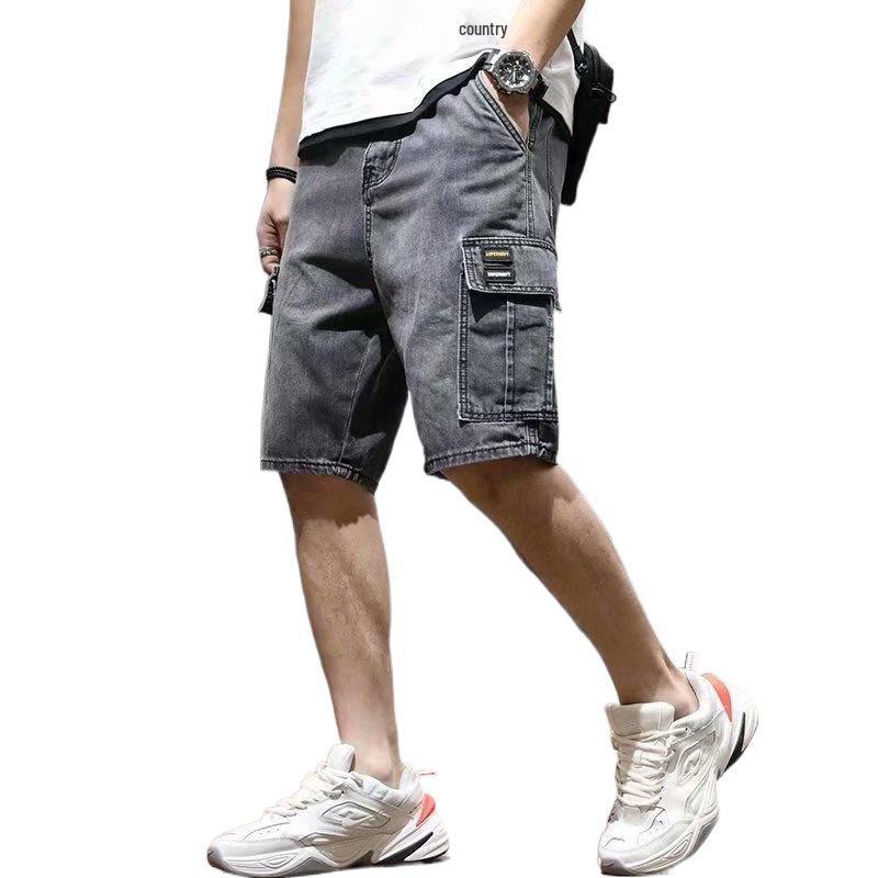 Men's Summer Japanese Fashion Denim Multi-Pocket Loose Shorts