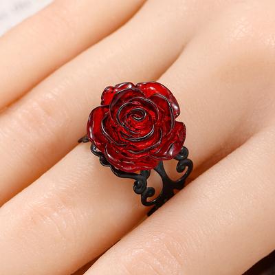 1pc Gothic Red Rose Adjustable Ring Wizardry Gothic Style Jewelry AVE