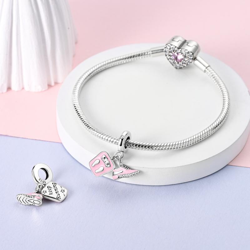Charm Bead Components Copper Metal Pink Weighing Scale Sports Shoes Pendant Bead Components Compatible With Charm Bead Components Plata Authentic