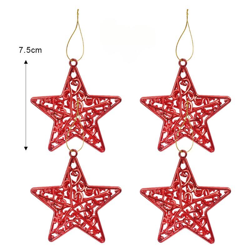 4/20PCS Five-pointed Star Pendant Gold Silver Red Hollowed Out Christmas Tree Hanging Ornaments New Year Party Decoration Supply