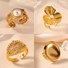 Stainless Steel Flower Ring for Women 18K Gold-plated Anti Fading Open Rings Wedding Imitation Pearl Jewelry Prom Accessories