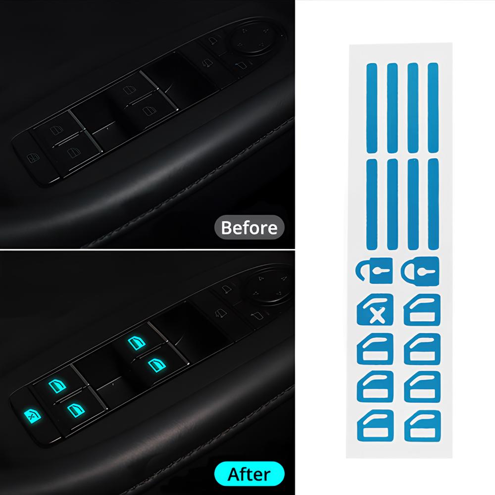 1/2PCS Car Styling Window Switch Luminous Stickers Nighting Glowing Button Auto Stickers Universal Green Orange Blue